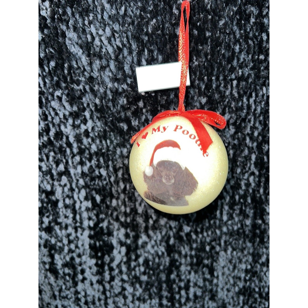 I LOVE MY Poodle  DOG Christmas Tree Ornament  Santa Hat Sparkly